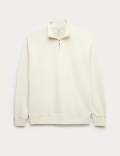 Pure Cotton Garment Dye Half Zip Sweatshirt