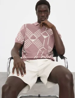 Pure Cotton Geometric Pattern Knitted Polo