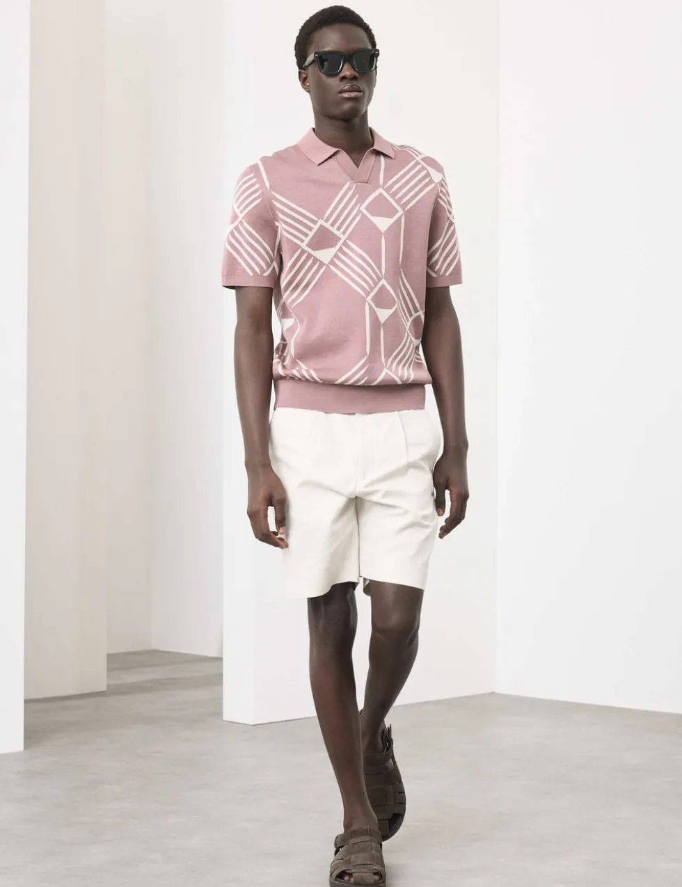 Pure Cotton Geometric Pattern Knitted Polo