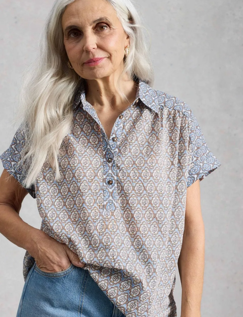 Pure Cotton Geometric Popover Shirt