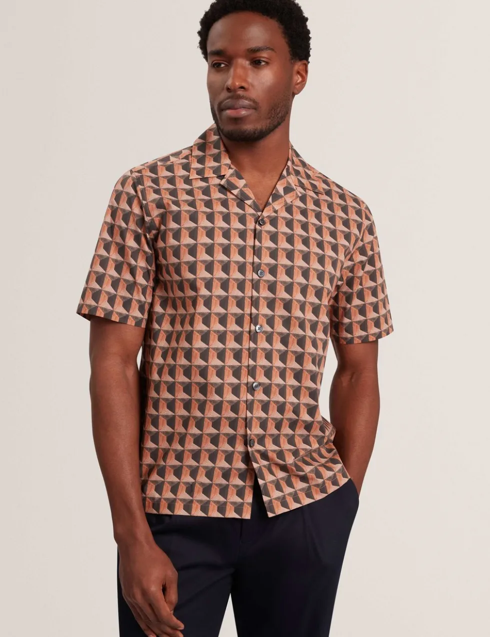 Pure Cotton Geometric Print Shirt