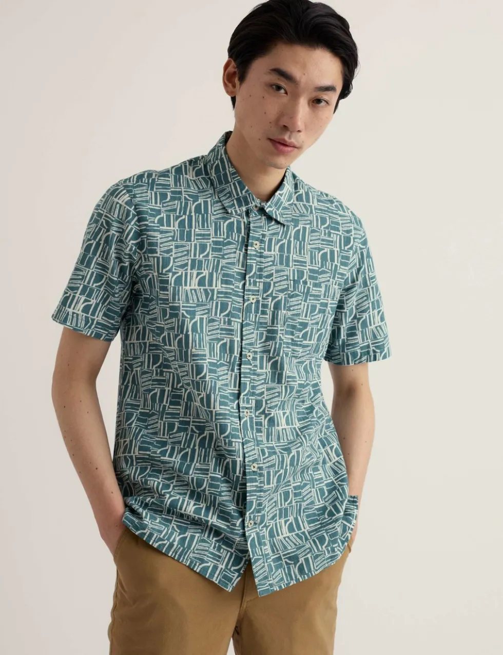 Pure Cotton Geometric Short Sleeve Shirt