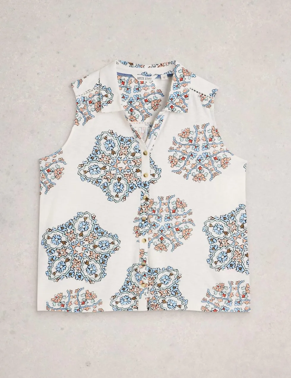 Pure Cotton Geometric Sleeveless Shirt