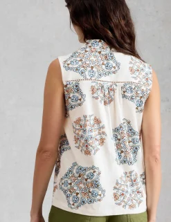 Pure Cotton Geometric Sleeveless Shirt