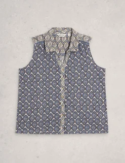 Pure Cotton Geometric Sleeveless Shirt