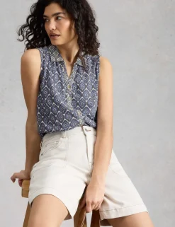 Pure Cotton Geometric Sleeveless Shirt