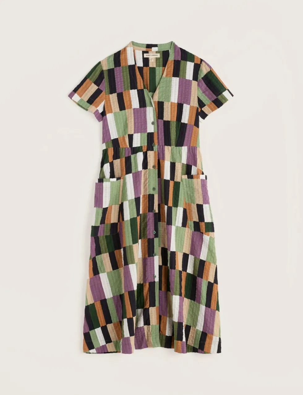 Pure Cotton Geometric V-Neck Midi Shirt Dress