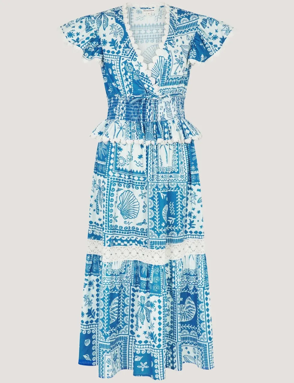 Pure Cotton Geometric V-Neck Midi Dress