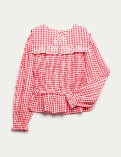 Pure Cotton Gingham Blouse (6-16 Yrs)