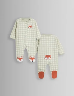 Pure Cotton Gingham Fox Sleepsuit (7lbs-18 Mths)