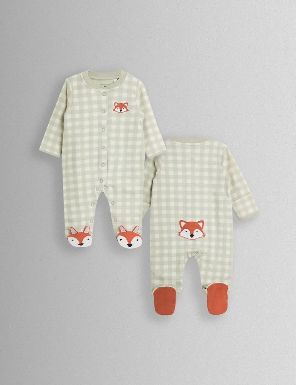 Pure Cotton Gingham Fox Sleepsuit (7lbs-18 Mths)