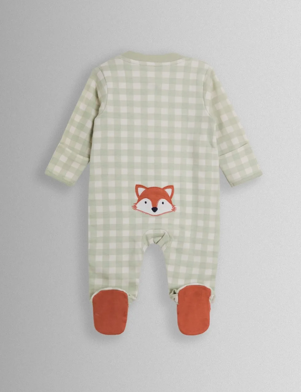 Pure Cotton Gingham Fox Sleepsuit (7lbs-18 Mths)