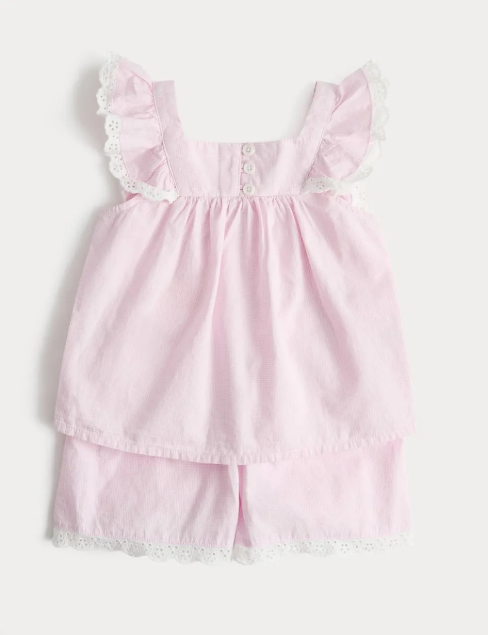 Pure Cotton Gingham Lace Frill Pyjamas (1-8 Yrs)