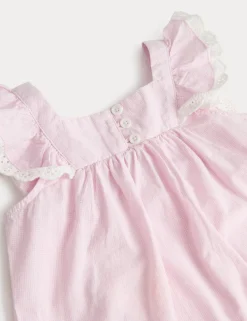 Pure Cotton Gingham Lace Frill Pyjamas (1-8 Yrs)