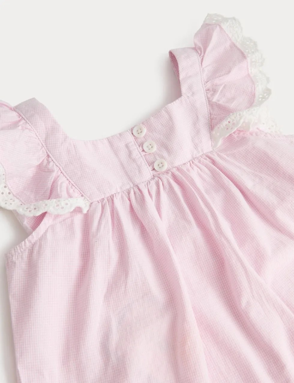 Pure Cotton Gingham Lace Frill Pyjamas (1-8 Yrs)