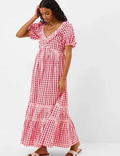 Pure Cotton Gingham Maxi Tiered Dress