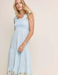 Pure Cotton Gingham Midaxi Tiered Dress