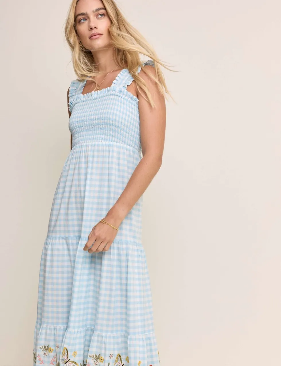 Pure Cotton Gingham Midaxi Tiered Dress