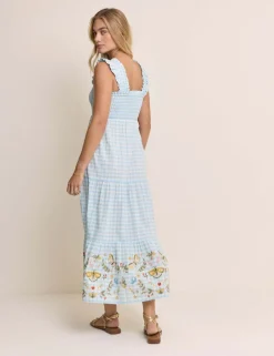 Pure Cotton Gingham Midaxi Tiered Dress