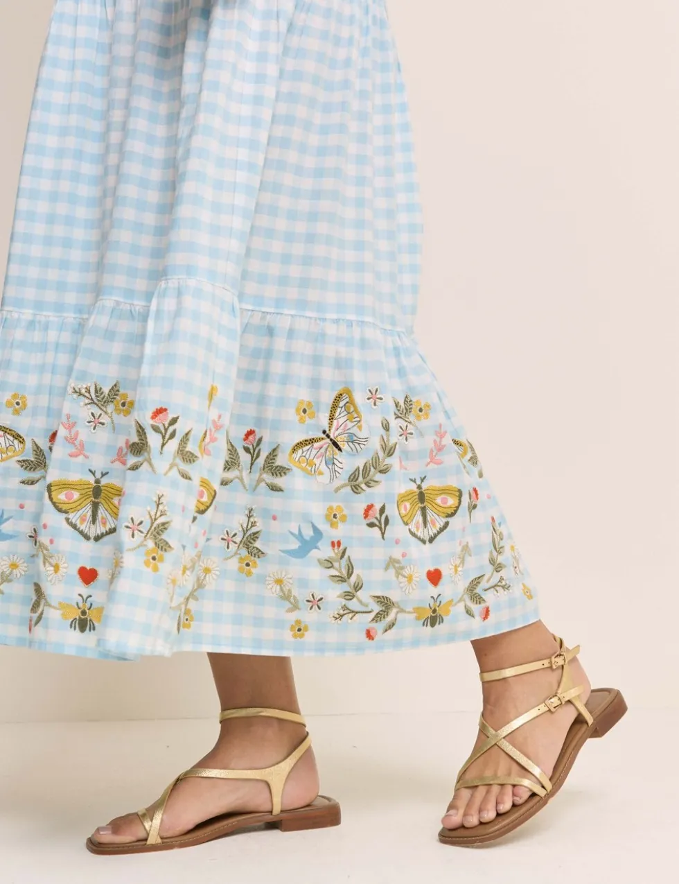Pure Cotton Gingham Midaxi Tiered Dress