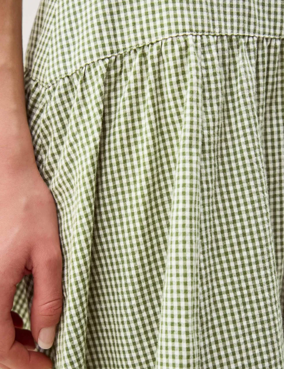Pure Cotton Gingham Midi A-Line Skirt