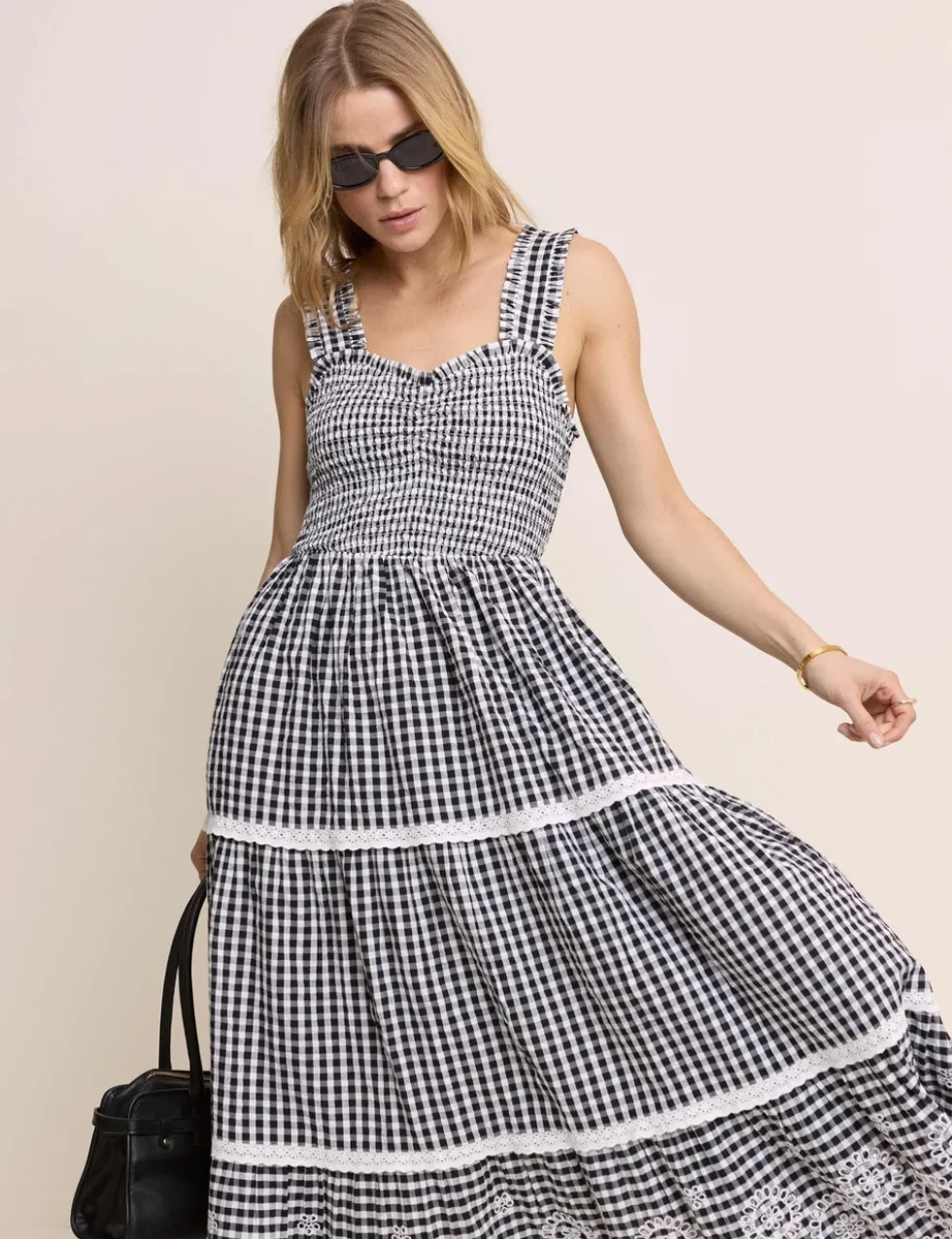 Pure Cotton Gingham Midi Tiered Dress