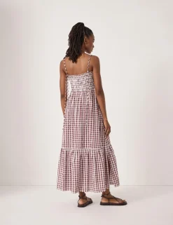 Pure Cotton Gingham Midi Shirred Beach Dress
