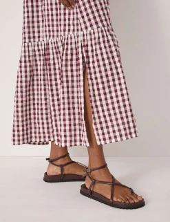 Pure Cotton Gingham Midi Shirred Beach Dress