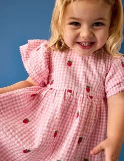 Pure Cotton Gingham Strawberry Dress (0-9 Yrs)