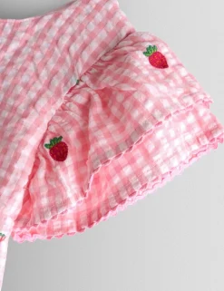 Pure Cotton Gingham Strawberry Dress (0-9 Yrs)