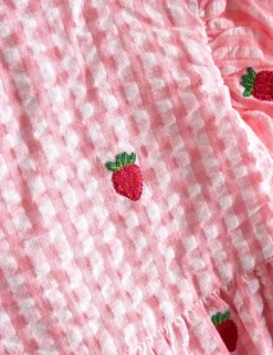 Pure Cotton Gingham Strawberry Dress (0-9 Yrs)