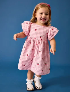 Pure Cotton Gingham Strawberry Dress (0-9 Yrs)