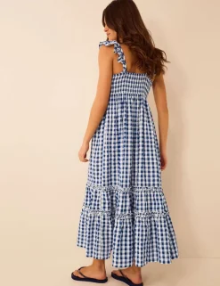 Pure Cotton Gingham V-Neck Beach Dress