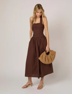 Pure Cotton Halter Neck Midi Waisted Dress