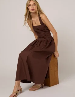 Pure Cotton Halter Neck Midi Waisted Dress