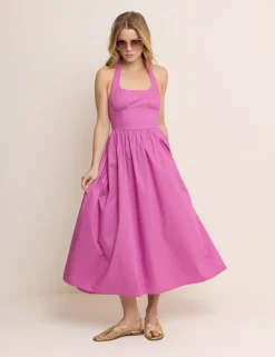 Pure Cotton Halter Neck Midi Skater Dress