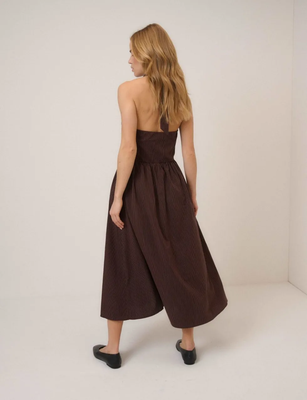 Pure Cotton Halter Neck Striped Midi Dress