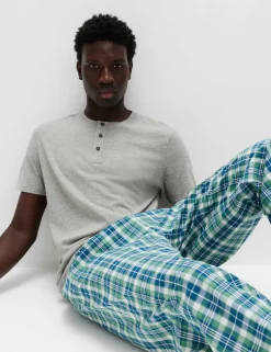Pure Cotton Henley Checked Pyjama Set