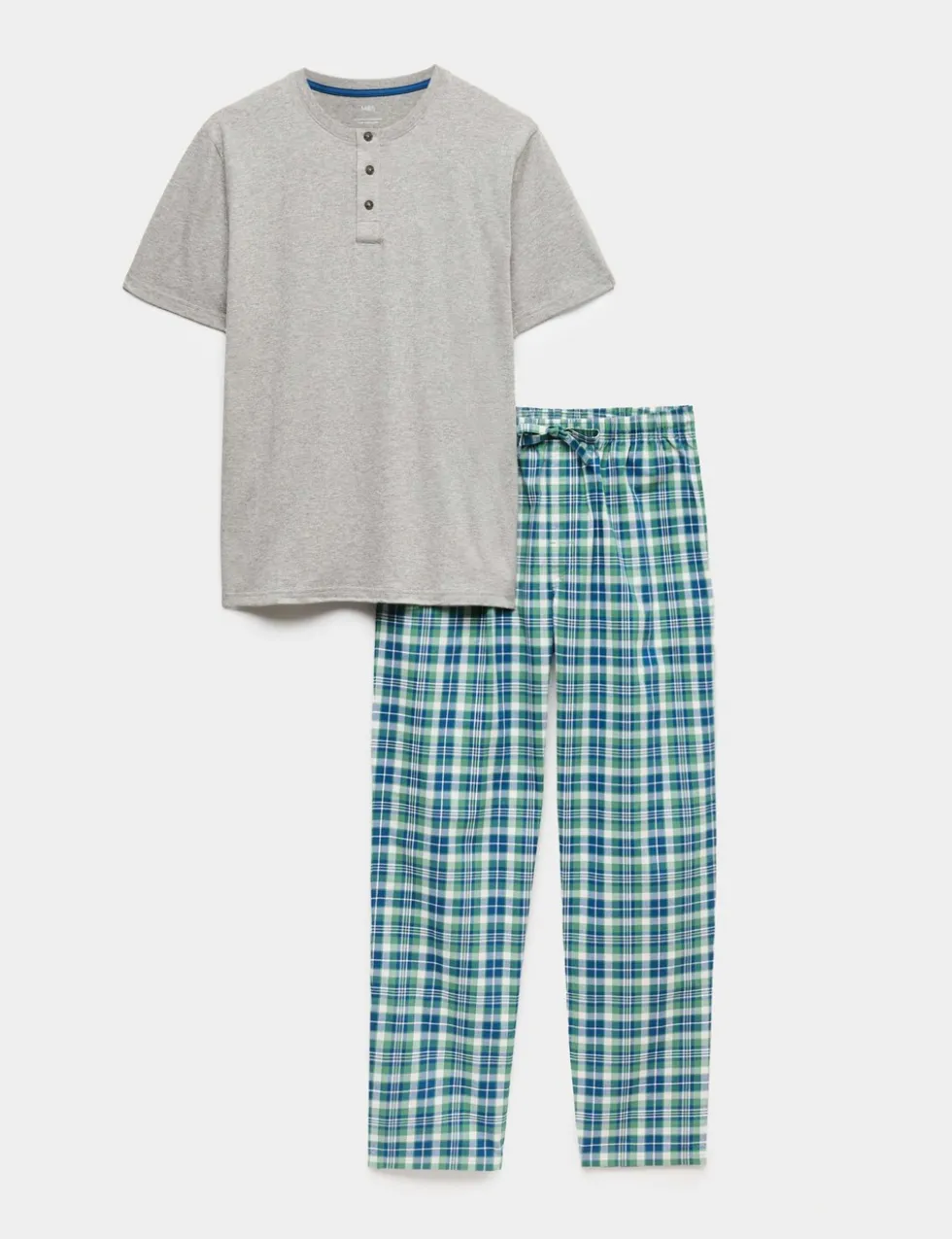 Pure Cotton Henley Checked Pyjama Set