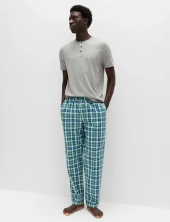 Pure Cotton Henley Checked Pyjama Set