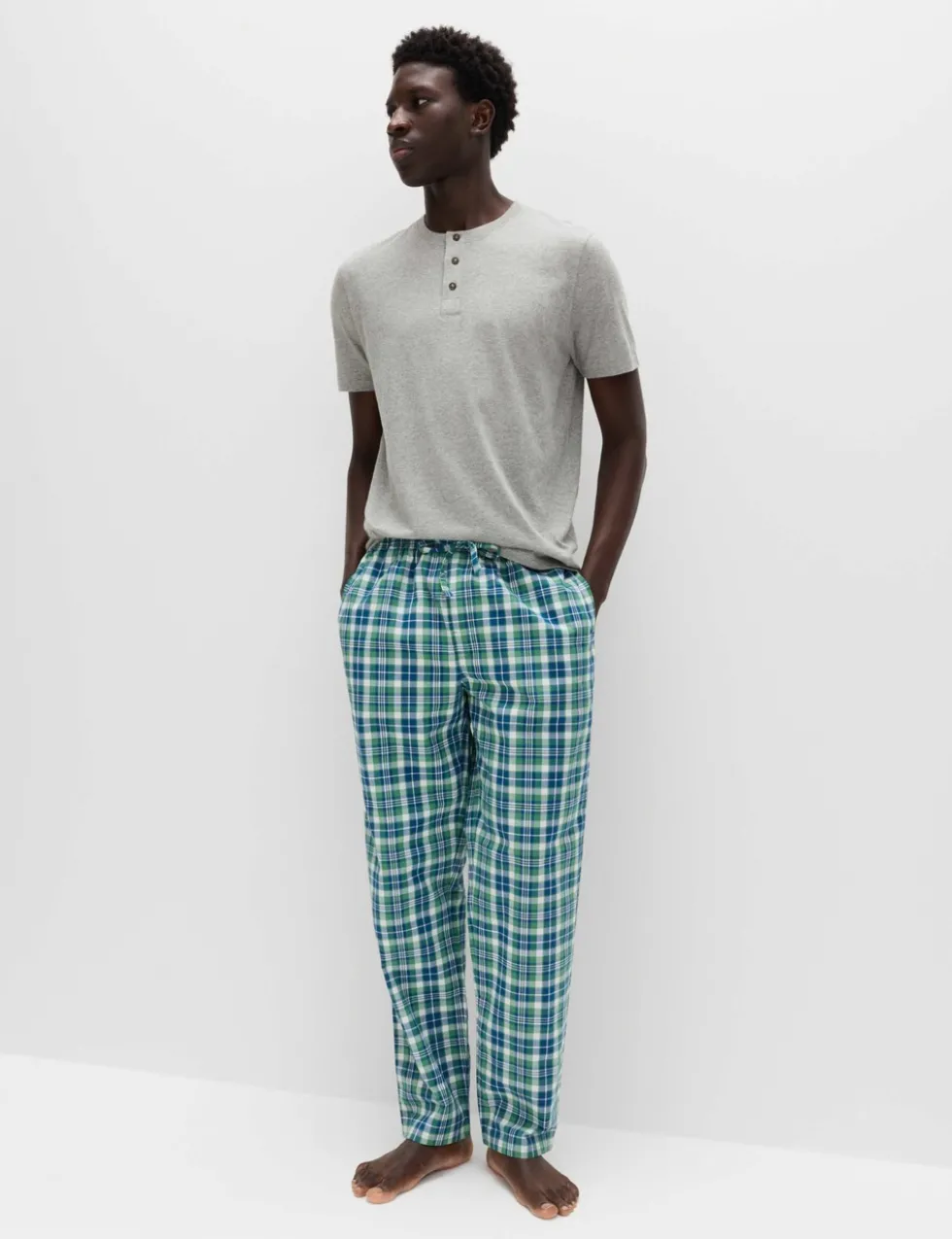 Pure Cotton Henley Checked Pyjama Set