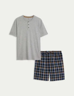 Pure Cotton Henley Checked Pyjama Set