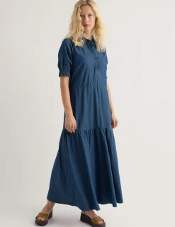 Pure Cotton High Neck Midi Tiered Dress