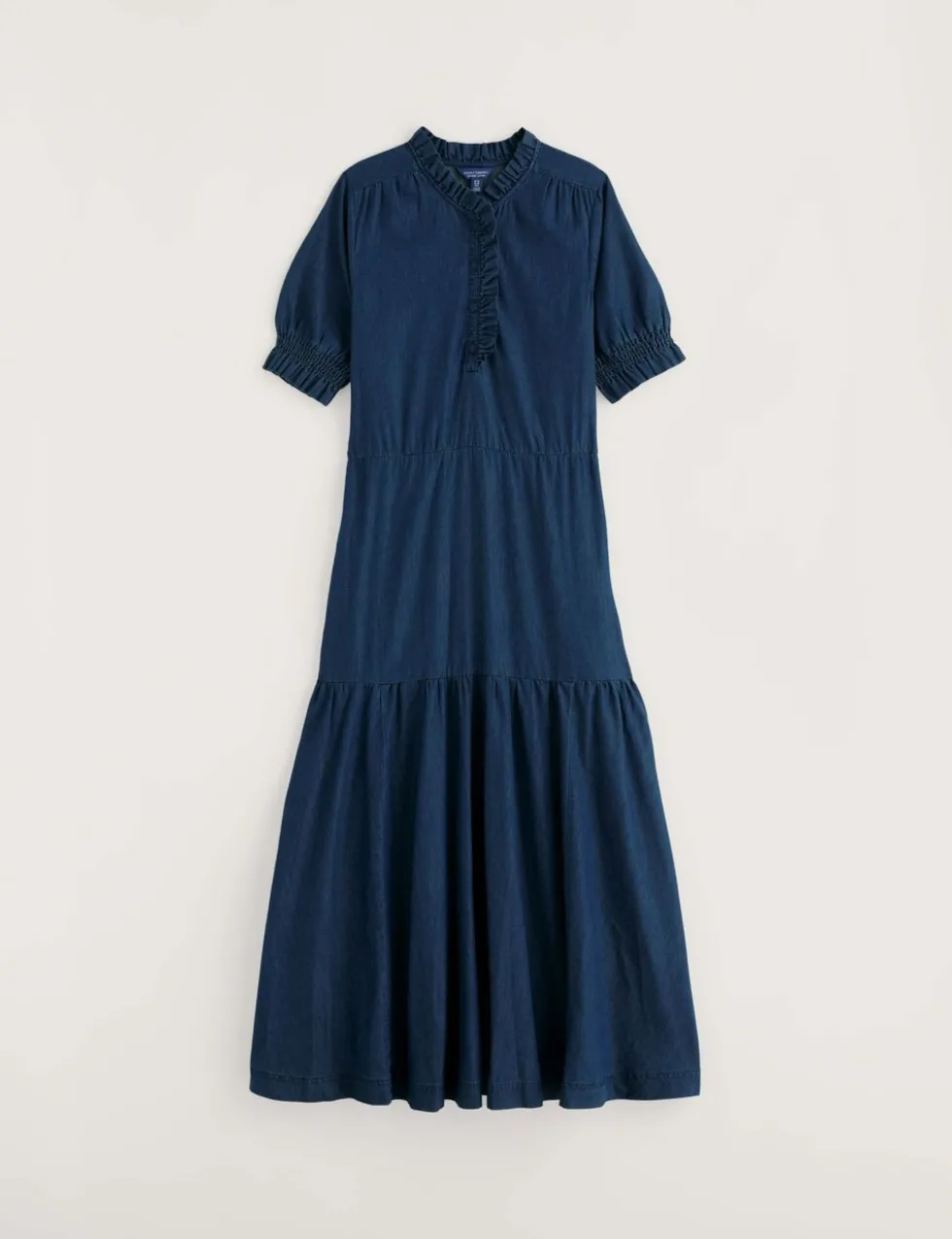 Pure Cotton High Neck Midi Tiered Dress