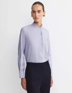 Pure Cotton High Neck Ruffle Blouse