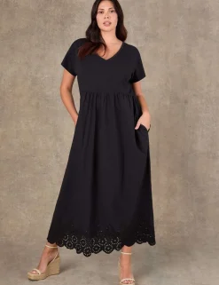 Pure Cotton Jersey Broderie Maxi Skater Dress