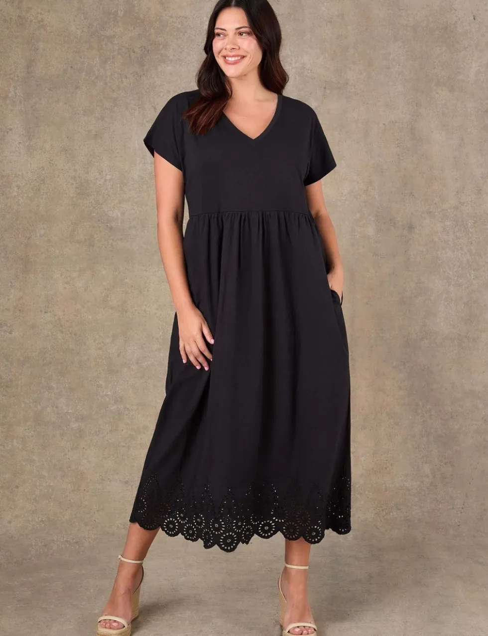 Pure Cotton Jersey Broderie Maxi Skater Dress