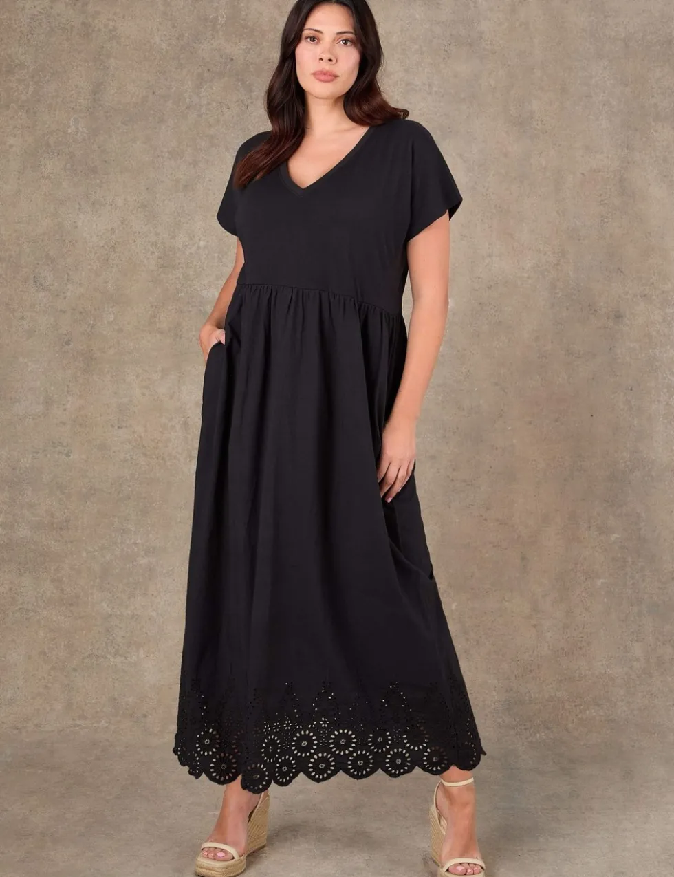 Pure Cotton Jersey Broderie Maxi Skater Dress