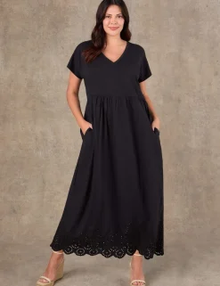 Pure Cotton Jersey Broderie Maxi Skater Dress