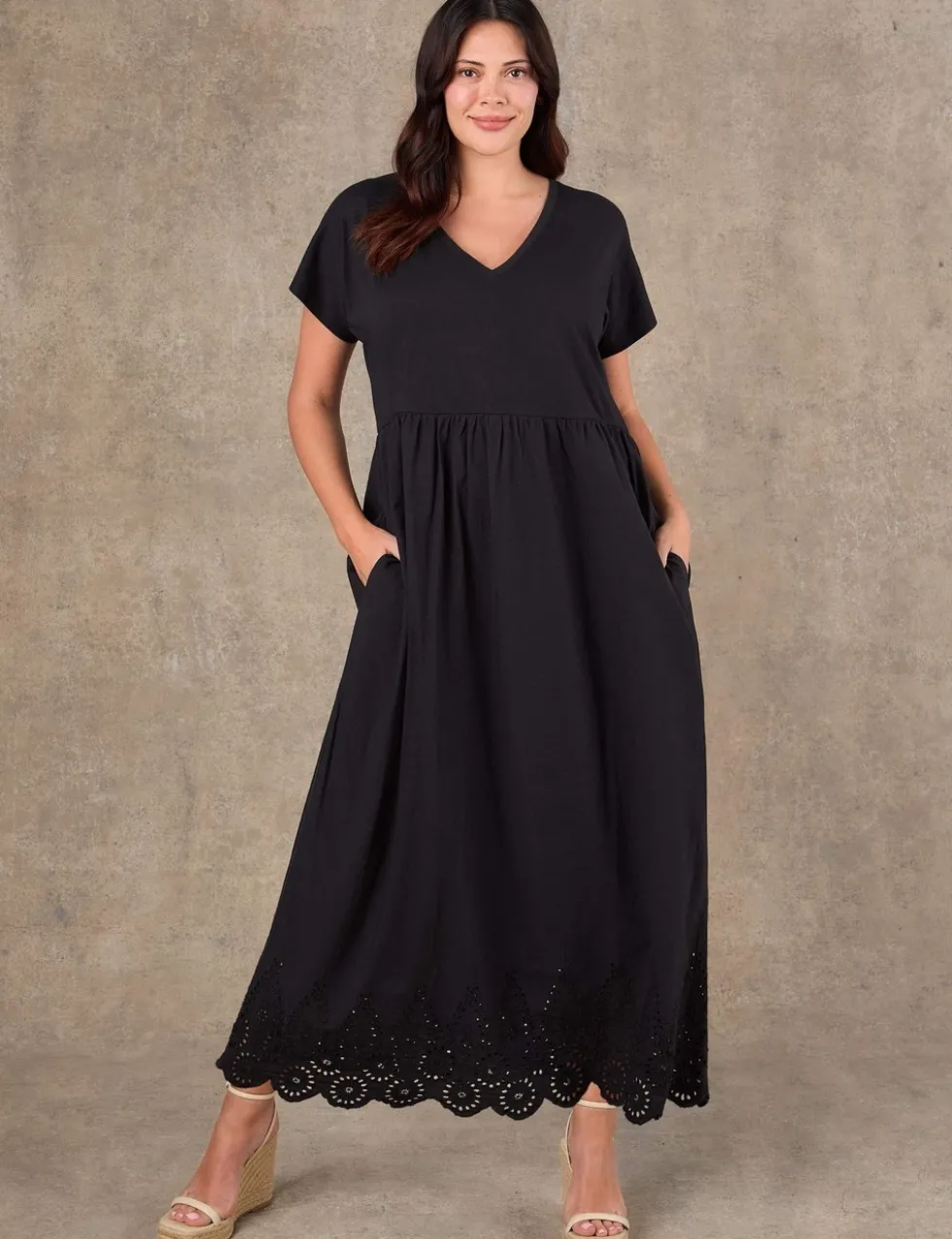 Pure Cotton Jersey Broderie Maxi Skater Dress
